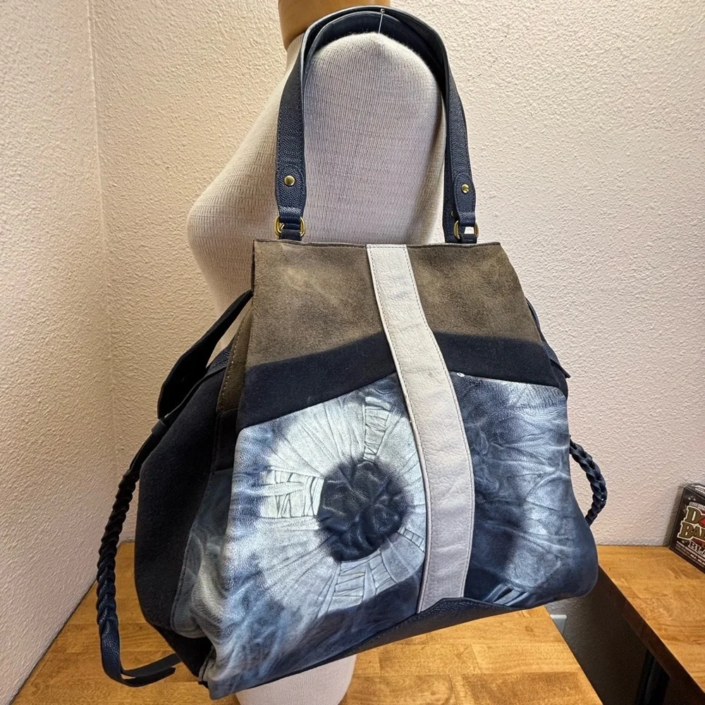 Jerome Dreyfuss Anatole Medium Navy Suede Leather Tie Dye Satchel Crossbody Bag - Picture 2 of 16